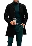 Runcati Herren Mantel Lange Trenchcoat Slim Fit Winter Kerbkragen Jacke Einreiher Business Overcoat Schwarz M