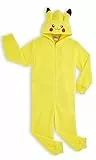 Pokemon Jumpsuit Kinder & Teens, Fleece Onesie Kostüm mit Kapuze & Reißverschluss, Pikachu Anime Geschenke für Jungs (9-10 Jahre, Gelb Pikachu)