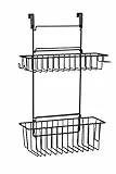 WENKO Einhängekorb Flexi, 2 Etagen, Organizer zum Einhängen an Schublade oder Schranktür, geeignet für Badezimmer und Küche, ohne Bohren, aus pulverbeschichtetem Metall, 32 x 47 x 12,5 cm, Schwarz