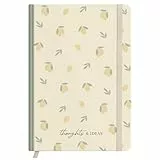kind of hazel® Notizbuch A5 mit Punktraster 160 Seiten Dotted Journal Hardcover starkes Papier Fadenheftung Lesebändchen Gummibandverschluss Design Lemon