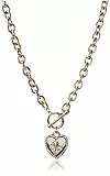 GUESS Womens Pave Framed Heart Toggle Necklace with 4 G Logo Silver/Gold/Crystal One Size