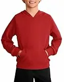 Haloumoning Jungen Kapuzenpullover Langarm Mode Hoodie Kinder Einfarbig Casual Regular Fit Hooded Sweatshirt mit Kängurutasche 5-14 Jahre, Rot, 9-10 Jahre