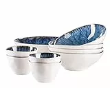 MÄSER Serie Frozen 9-teiliges Bowl Set aus schöner Keramik, 1 Salatschüssel, 4 Ramen Schalen und 4 Dip Schälchen, organische Formen im Vintage Look, händisch lasiert, Steinzeug, Blau, 26