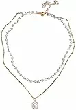 generisch Frauen-Faux-Perlen-Anhänger Double Layered Clavicle Kette Halskette Schmuck Geschenk, Mädchen Schmuck Halskette für Frauen