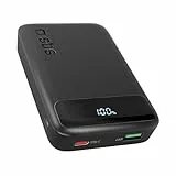 SBS Compact PowerBank, 10000mAh, 20W Power Delivery (PD 3.0 PPS), AFC, Powerbank mit Schnelllade, LCD-Display, USB-C, USB-A, tragbares Reiseladegerät, kompaktes Design, Schwarz