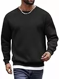 COOFANDY Sweatshirt Herren Rundhalsausschnitt Fleece Sweater Langarm Winter Pullover Schwarz XL
