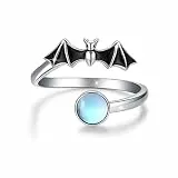 Fledermaus Ringe 925 Sterling Silber Mondstein Ring Halloween Ring Verstellbar Ring Tier Ringe Geschenk Schmuck für Damen