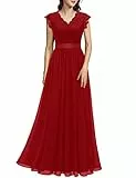 Dressystar Damen Festliche Abendkleid Elegant für Hochzeit Bodenlang Ballkleider Maxi Cocktailkeider Weihnachten Kleid Rot S