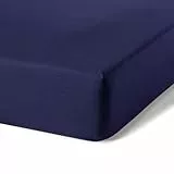 Amazon Basics Spannbettlaken 160cm x 200cm, Spannbetttuch aus 100% Bio-Baumwolle, OEKO-TEX-Zertifiziert, Marineblau