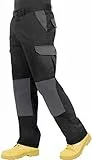 ProLuxe Endurance Herren-Cargo-Arbeitshose mit Kniepolstertaschen und verstärkten Nähte (Schwarz/Grau, 28R)