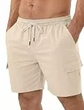 iClosam Kurze Cargo Hose Herren Leichte Baumwolle Shorts Männer, Atmungsaktiv Cargo Shorts Praktisch Lässiges Design Urlaub und Reise, Praktische Taschen und Elastikbund, L