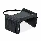 hauck Kindertisch für Autositze Gruppe 1 Play on Me, Auto Reisetisch mit Reißverschlusstaschen & Netztaschen für Spielzeug, Bücher & Snacks, weiche Auflage (Grau)