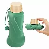 NAVTUE Faltbare Trinkflasche, 650ml Faltbare Wasserflasche, BPA-frei, Wiederverwendbar, Leicht, Auslaufsicher, Reise-Silikon-Wasserflasche für Reisen, Fitnessstudio, Wandern, Büro, Camping (Grün)