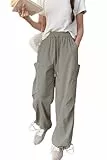 Tincini Hose Damen Track Pants Freizeithose Parachute Pants Y2k Hosen Baggy Cargohose PantsWeite Hosen Jogginghose Outdoor Hosen Trainingshose mit Taschen(Hellgrün,M)