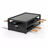 Princess Raclette Black Steel – 8 Personen Parkdeck für Pfännchen große Kochfläche 44 x 25 cm regelbarer Thermostat 1300 Watt, 162655