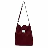 Jiliyote Damen Cord Tasche mit Reißverschluss - Groß Umhängetasche & Beuteltasche - Shopper für Arbeit & Schule
