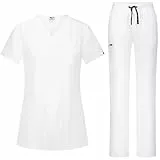 B-well BELLA Damen-Schrubb-Set Schlupfkasack + Schlupfhose Set Medizin Arzt Uniform Schlupfjacke Oberteil mit Hose Medizinische Berufsbekleidung mit Elastan (Weiss, M)