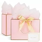 2 Stück Geschenktüten mit Verpackungen und Karten, Papier-Einkaufstaschen für Frauen & Männer – 20 x 10 x 28 cm (Rosa-Gold)