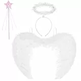 AUYAO Engel Kostüm Kinder Engelsflügel Weiß Feenflügel 4PC Amor Kostüm Set mit Federflügel/Engel Flügel Stirnband/Feenstab/Aufkleber Feen Kostüm Cosplay für Halloween Karneval Geburtstag Verkleidung