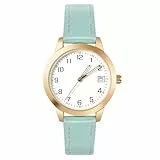 OFFCUP Damenuhr Damen Leder, Analog Quarz Uhr mit Datum, Uhren Damen Einfache Business Klassische Armbanduhr Lederarmband, 3 Zeiger Elegante Armbanduhr für den Alltag, Hellgrün