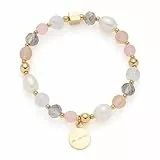 JEWELS BY LEONARDO Armband Hope • elastische Armkette aus goldfarbenem Edelstahl • Glas-, Achat- und Süßwasserperlen im Mix • 19,5 cm Länge • Schmuck Geschenk für Frauen • 025930