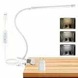 Akynite LED Schreibtischlampe Klemmbar, Adapter Enthalten, 3 Farben 10 Helligkeit, USB Klemmlampe mit Kabel, Schwanenhals Lampe Klemme, LED Klemmleuchte für Schreibtisch, Weiß