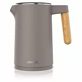 Arendo - Wasserkocher Edelstahl mit Temperatureinstellung - 45°C-100°C - 1.5 Liter - Doppelwand - BPA frei - Warmhaltefunktion - Teekocher mit Temperaturanzeige - Griff Cool Touch - Taupe