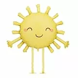 Laufender Folienballon Sonne mit Gesicht – Gelb – ca. 91 x 77 cm – Helium-Ballon mit Beinchen – süße Deko für Kindergeburtstag, Babyparty & Sommerparty