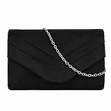MEGAUK Damen Samt Clutch Elegante Abendtasche Wildleder Handtasche Envelope Tasche Unterarmtasche mit Kette für Hochzeit Wedding Prom Party Schwarz