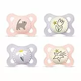 MAM Original Day & Night Matt Schnuller | 0-6 Monate | Schnuller für Neugeborene | 94% Akzeptanz | Babyschnuller beugt Zahnfehlstellungen vor | SkinSoft Silikon | Katze/Tulpe | 4 Stück