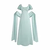 Fiamll Regency Kleid Damen Retro Viktorianisches Lang Kleider mit Stola und Handschuhen für Hochzeiten und Party XL