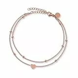 GD GOOD.designs Fußkettchen Herz Roségold für Damen - Wasserfest I Mehrreihige Fußkette - Verstellbar I Filigraner Edelstahl Fußschmuck mit 18K Vergoldung