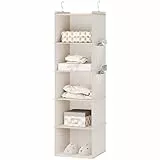 YOUDENOVA Hängeregal Stabiler Kleiderschrank Organizer Hängeaufbewahrung Schrankorganizer Hängeorganizer mit Bambus-Stöcke und MDF-Platten Verstärkt 5 Fächer Beige
