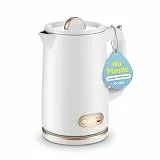OLEGA Wasserkocher: 1800W Schnellaufheizender Elektrischer Teekessel BPA-freier 304 Edelstahl Elektrischer Wasserkocher mit Automatischer Abschaltung und Trockengehschutz 1.8L Weiß