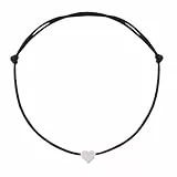 Fußkettchen Für Damen Silber Herz Größenverstellbares Fußbändchen mit Herzchen Fußkette mit schwarzem Textil Band (Schwwarz)