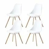 buybyroom Esszimmerstuhl 4er Set Polsterstuhl Küchenstühle mit Massivholz Sitzfläche Rückenlehne für Esszimmer Wohnzimmer Schlafzimmer Konferenzzimmer, Weiß