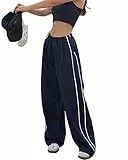 LAOARA Y2K Damen-Trainingshose, elastische Taille, weites Bein, Fallschirm-Jogger, Sweatpants, Marineblau, M
