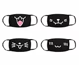 Mis.Moon 4 Pack Mundmaske, Schwarze Masken mit Cartoon Mustern Mundschutz, Staubdichte Mode Mit Niedlicher Muster-Baumwollmaske