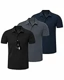 Outdoor Ventures 3er Pack Herren Poloshirt UPF50+ Sonnenschutz UV Männer Kurzarm Hemd Golf T-Shirt Sommer Atmungsaktiv Funktions Polohemd Golfen Tennis Polo Tops 3P:Schwarz+Dunkelgrau+Dunkelblau 2XL