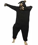 dressfan Tier Bär Kostüm Bär Pyjamas Karneval Halloween Kostüm Weihnachten Schlafanzug für Unisex Erwachsene,Schwarz XXL