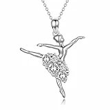 AOBOCO Ballerina Halskette 925 Sterling Silber Balletttänzer Halskette mit Kristall Ballett Geschenke für Frauen Mädchen (Weiß)