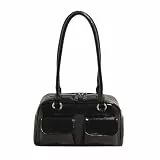 YROHGKPN Koreanische Retro Doppeltasche Umhängetasche Einfache Einfarbige Unterarmtasche PU Leder Achselhöhle Handtasche Reißverschluss Handtasche Koreanische Mode Schulter