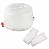 Dr. Oetker Kuchentransportbox Ø 38 x 19 cm Bake & GO, für alle gängigen Kuchengrößen, Tortenbutler mit Tragehenkel und Fach für Kühlakkus, inklusive Akkus (Farbe: Transparent/Rot), Menge: 1x 3er Set