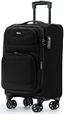 Münicase Stoffkoffer erweiterbar mit Frontfächern,15% Extra-Volumen, TSA-Schloss, 360° Doppelrollen & verdecktem Namensschild (Schwarz, Koffer M (55 cm) erweiterbar)
