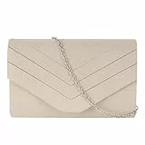 MEGAUK Damen Samt Clutch Elegante Abendtasche Wildleder Handtasche Envelope Tasche Unterarmtasche mit Kette für Hochzeit Wedding Prom Party Beige