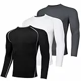 AMZSPORT Kompressionsshirt Herren Langarm Funktionsshirt Sportshirt Schnelltrocknend Laufshirt, 3er Pack Schwarz Weiß Grau, L