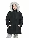 SOLOCOTE Mädchen Wintermantel wasserabweisend wattiert mit Kapuze Sherpa Futter Kunstpelzbesatz schwerer langer Parka für Kinder Schwarz 152