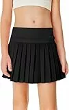 Haloumoning Röcke Mädchen Tennisrock Kinder Golf Skorts Plissierte Skater Sommer Sportrock mit Taschen Innenhose, Schwarz, 11-12 Jahre