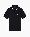 Armani Exchange Men's Essential, Short Sleeve Stiped Collar Side Monogram Logo Polo Shirt, Black, M