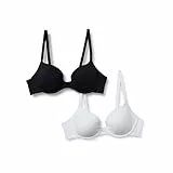 Amazon Essentials Damen Plunge-BH Mit Bügel Und Futter Aus Baumwolljersey, 2er-Pack, Schwarz/Weiß, 75C